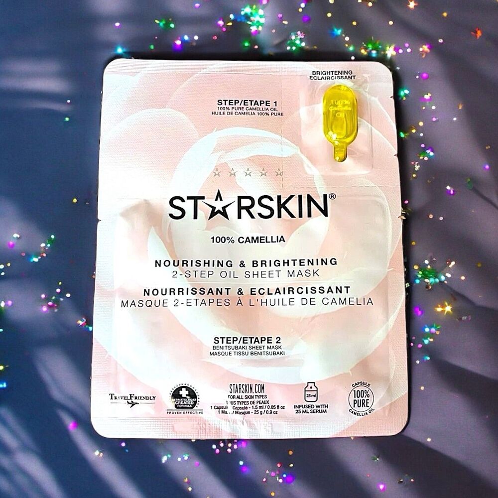 Starskin 100% Camellia 2 Step Oil Sheet Face Mask Brightening & Nourishing NIP